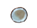 Fresh coconut opened showing its inside against a white background. Royalty Free Stock Photo