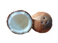 Fresh coconut opened showing its inside against a white background. Royalty Free Stock Photo