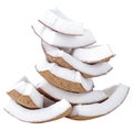 Fresh coconut pieces isolated on white background. Sliced coconut. Pyramid Royalty Free Stock Photo