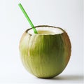 Fresh Green Coconut Drink with Straw, Tropical Refreshment Royalty Free Stock Photo