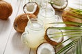 Fresh Coconut Water in a Glass. selective focus Royalty Free Stock Photo