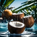 Fresh coconuts in fresh water - ai generated image Royalty Free Stock Photo