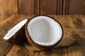 Fresh coconuts on old wooden Royalty Free Stock Photo
