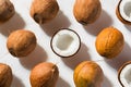 Fresh coconuts presented against a pristine white background