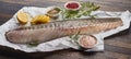 Fresh cod fillet with lemon and seasonings Royalty Free Stock Photo