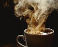 Fresh coffee aroma, morning brew, closeup, steam swirls, soft focus , ultra HD