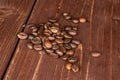 Fresh coffee bean on brown wood Royalty Free Stock Photo