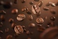 Fresh coffee beans falling down with copy space Royalty Free Stock Photo
