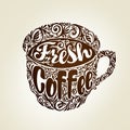 Fresh Coffee. Cup with decorative patterns. Vector illustration Royalty Free Stock Photo