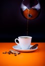Fresh coffee cup filling from coffeepot Royalty Free Stock Photo