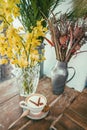 Fresh coffee with flowers Royalty Free Stock Photo