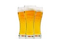 Fresh cold Beer glass isolated on white. gold beer bavaria oktoberfest with foam crown. pint of light lager beer on