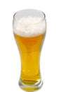 Fresh cold Beer glass isolated on white. gold beer bavaria oktoberfest with foam crown. pint of light lager beer on