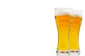 Fresh cold Beer glass isolated on white. gold beer bavaria oktoberfest with foam crown. pint of light lager beer on