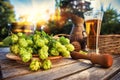 Fresh cold beer glass in rustic setting