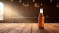 Fresh cold bottle of beer on wood table