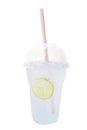 Fresh cold lemon soda, carbonated lemonade soft drink in plastic