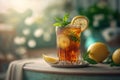 fresh cold lemon tea with mint leaf Generative AI Royalty Free Stock Photo