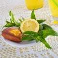 Fresh cold lemonade with mint leaves and cookies Royalty Free Stock Photo