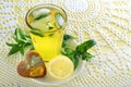 Fresh cold lemonade with mint leaves and cookies Royalty Free Stock Photo