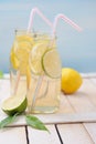 Fresh cold lemonade with slices of lime and lemon Royalty Free Stock Photo