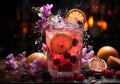Fresh Color Juices Smoothie from Tropical Fruits on glass with Dark Background. AI Generative Royalty Free Stock Photo