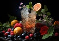 Fresh Color Juices Smoothie from Tropical Fruits on glass with Dark Background. AI Generative Royalty Free Stock Photo