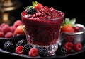 Fresh Color Juices Smoothie from Tropical Fruits on glass with Dark Background. AI Generative Royalty Free Stock Photo