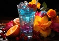 Fresh Color Juices Smoothie from Tropical Fruits on glass with Dark Background. AI Generative Royalty Free Stock Photo