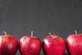 Fresh colorful apple with water drop on skin over gray background Royalty Free Stock Photo