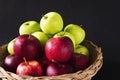 Fresh colorful apple with water drop on skin over gray background Royalty Free Stock Photo