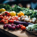 Fresh and Colorful Farmers Market Bounty on a Rustic Cutting Board