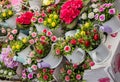 Fresh colorful Flowers put in vases Royalty Free Stock Photo