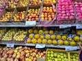 Fresh colorful Fruits on shelves in a market