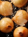 Fresh colorful onion bulbs being rinsed and ready to be used