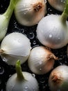 Fresh colorful onion bulbs being rinsed and ready to be used