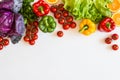 Fresh colorful organic vegetables on a white background, farming and healthy food concept. Copy space. Flat lay Royalty Free Stock Photo