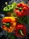 Fresh colorful peppers being rinsed and ready to be eaten