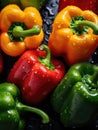 Fresh colorful peppers being rinsed and ready to be eaten