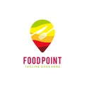 Fresh colorful restaurant logo design template. vector illustration of fork and knife on pointer. food point, cooking, Cafe, bar