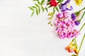 Fresh and colorful spring flowers, Border, place for text Royalty Free Stock Photo