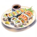 Food_Japanese_Fresh_Sushi_watercolor1_2