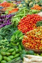 Fresh and colorful vegetables and fruits variety on a street market