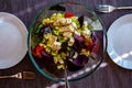 Fresh colorful yellow green cauliflower broccoli salad with goat cheese Royalty Free Stock Photo