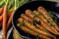 Fresh cooked carrots in a cast iron skillet Royalty Free Stock Photo