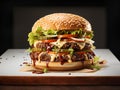 Double Cheeseburger with all the Fixings. Generative AI Royalty Free Stock Photo