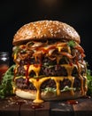 Triple Cheeseburger with all the Fixings. Generative AI Royalty Free Stock Photo