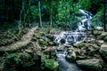 Fresh and cool atmosphere at Mae Kampong Waterfall in Ban Mae Kampong,Mae On sub-district,Chiangmai,northern Thailand. Royalty Free Stock Photo