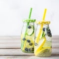 Fresh cool lemon cucumber berry infused water detox drink Royalty Free Stock Photo