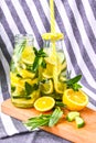 Fresh cool lemon cucumber mint infused water detox drink, summer refreshing drink Royalty Free Stock Photo